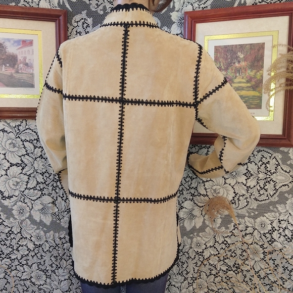 Louis Dell Olio creme black jacket patchwork boho 100% suede long sleeve vintage - Picture 3 of 12